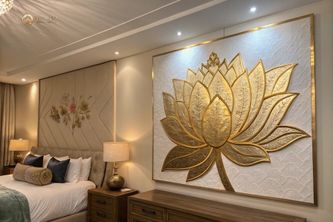 Bí Quyết Trang Trí Nội Thất Đẳng Cấp Với Tranh Hoa Sen Mạ Vàng