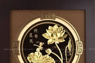 Tranh hoa sen mạ vàng 26x26 Mẫu 1