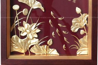 Tranh hoa sen mạ vàng 26x26 Mẫu 2