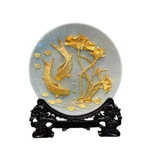 Đĩa Cá Chép Hoa Sen Mạ Vàng 24k