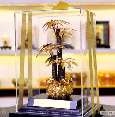 C&acirc;y Kim Ng&acirc;n mạ v&agrave;ng 24k 17x14x22cm chế t&aacute;c thủ c&ocirc;ng từ v&agrave;ng l&aacute; nguy&ecirc;n chất gi&uacute;p khẳng định gi&aacute; trị thực thể qu&agrave; tặng cao cấp