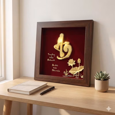Tranh chữ An mạ v&agrave;ng chế t&aacute;c thủ c&ocirc;ng từ v&agrave;ng l&aacute; 24k - Qu&agrave; tặng mạ v&agrave;ng cao cấp mang &yacute; nghĩa phong thủy gi&uacute;p thắt chặt mối quan hệ ngoại giao, t&ocirc;n vinh vị thế v&agrave; khẳng định đẳng cấp doanh nh&acirc;n.