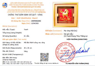 giấy kiểm định vàng tranh mã đáo 30cm