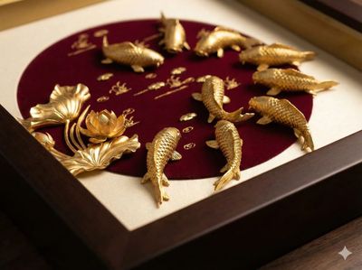 Tranh Cửu Ngư Quần Hội Mạ Vàng 24K