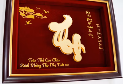 Tranh Chữ Thọ Mạ Vàng mừng thọ mẹ 8 tuổi