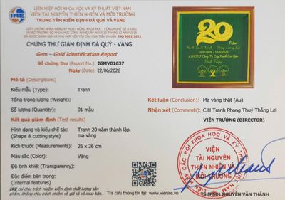 giấy kiểm định Tranh Kỷ Niệm 20 Năm Thành Lập Công Ty cây xanh sài gòn