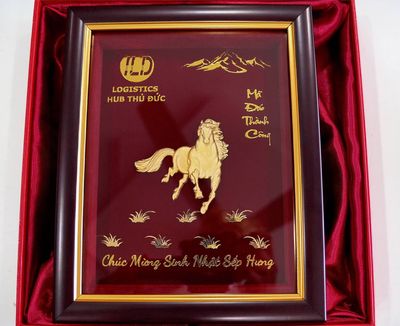 Tranh mã đáo thành công mạ vàng 25x20cm