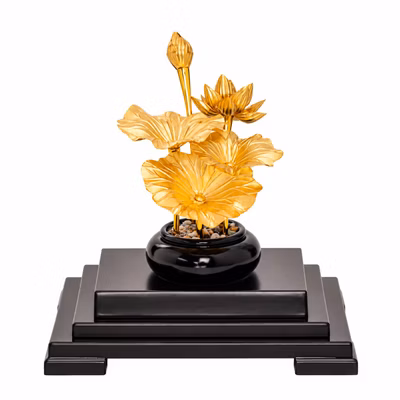 Chậu Hoa Sen Dát Vàng 24k 22 17 13cm