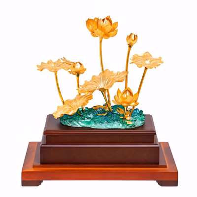 Chậu Hoa Sen Dát Vàng 24k 36 29 17 cm