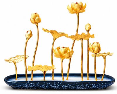 Chậu Hoa Sen Dát Vàng 24k 32 26 15 cm