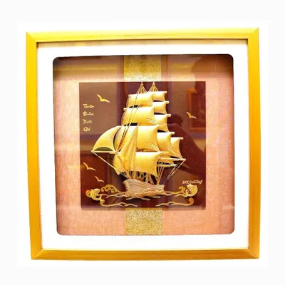 Quà Tặng Sinh Nhật Sếp Tranh Thuận Buồm Xuôi Gió Mạ Vàng 24k 30x30cm