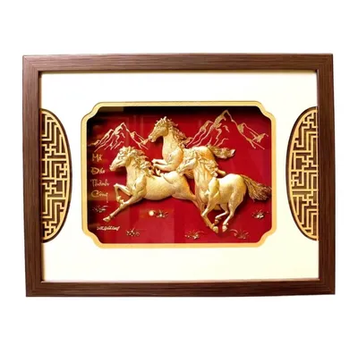 Tranh Mã Đáo Thành Công Mạ Vàng 24k 26×33 Quà Tân Gia Tặng Sếp May Mắn