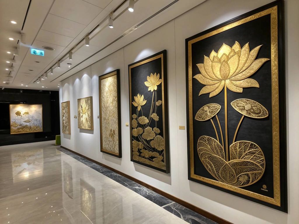 Các Mẫu Tranh Hoa Sen Mạ Vàng Phổ Biến