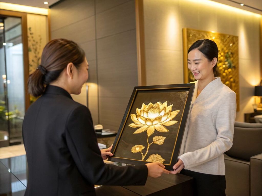 Tranh Hoa Sen Mạ Vàng - Quà Tặng Phong Thủy Cho Sếp